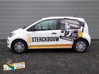 Bestickering auto VW Up. Reclame Bouwbedrijf.